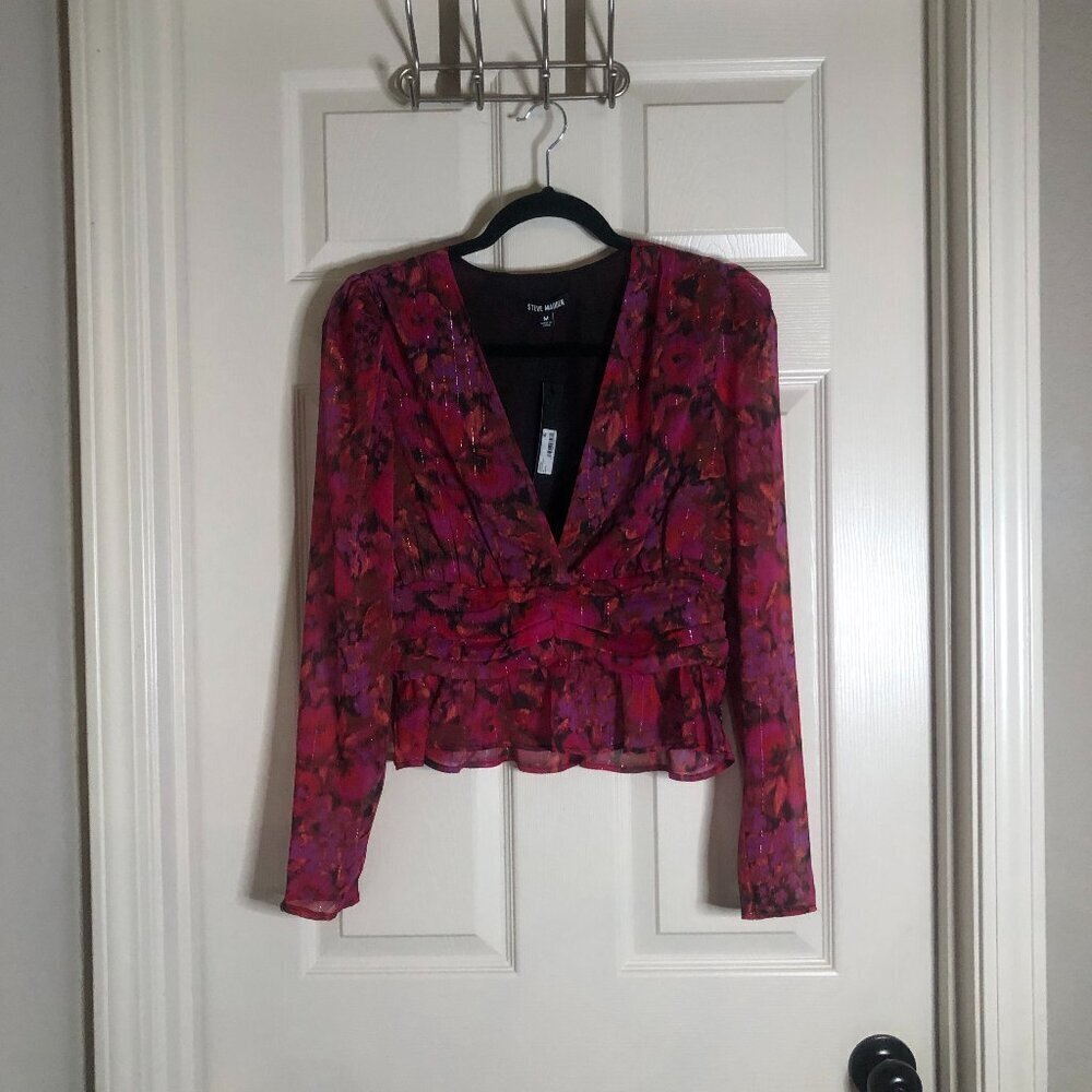 Steve Madden BNWT‎ Azura Floral V-Neck Peplum top with side zipper sz M - Picture 3 of 8